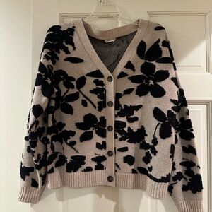 Garnet Hill Black and Cream Floral Cardigan